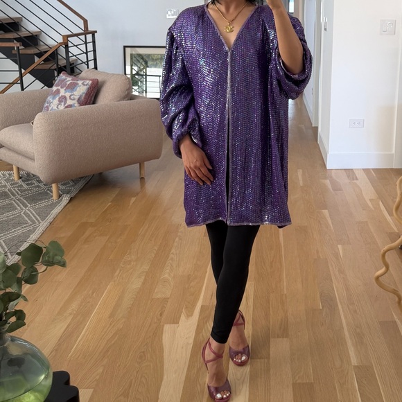 Barkha 100% Silk Purple Sequin Oversized Blazer DIVA - Picture 1 of 9